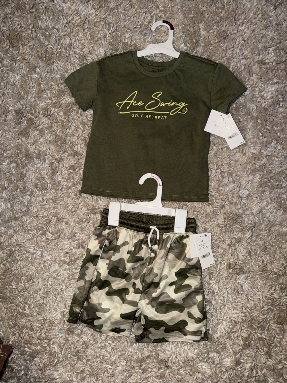 Grayson Mini Kids Olive Green 'Ace Swing' Tee & Camo Shorts Set 3T NWT